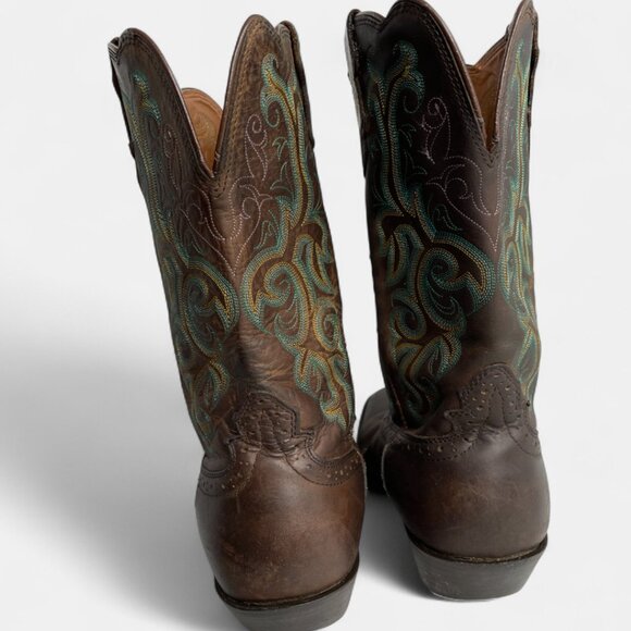 Justin Boots Women's 8.5 Turquoise Leather Western Cowboy Cowgirl Square Toe - Picture 8 of 13